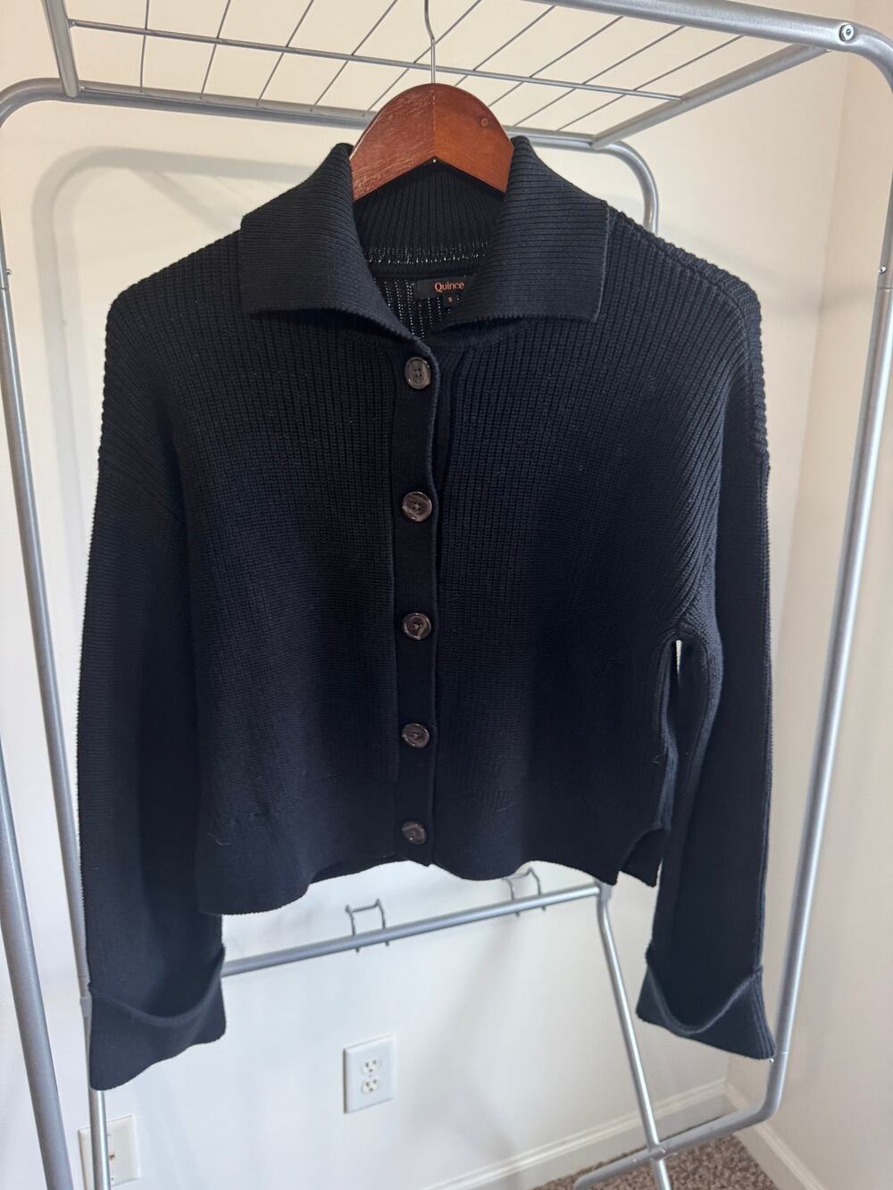 Quince Long Sleeve Button Down Top with Collar Black Sz S